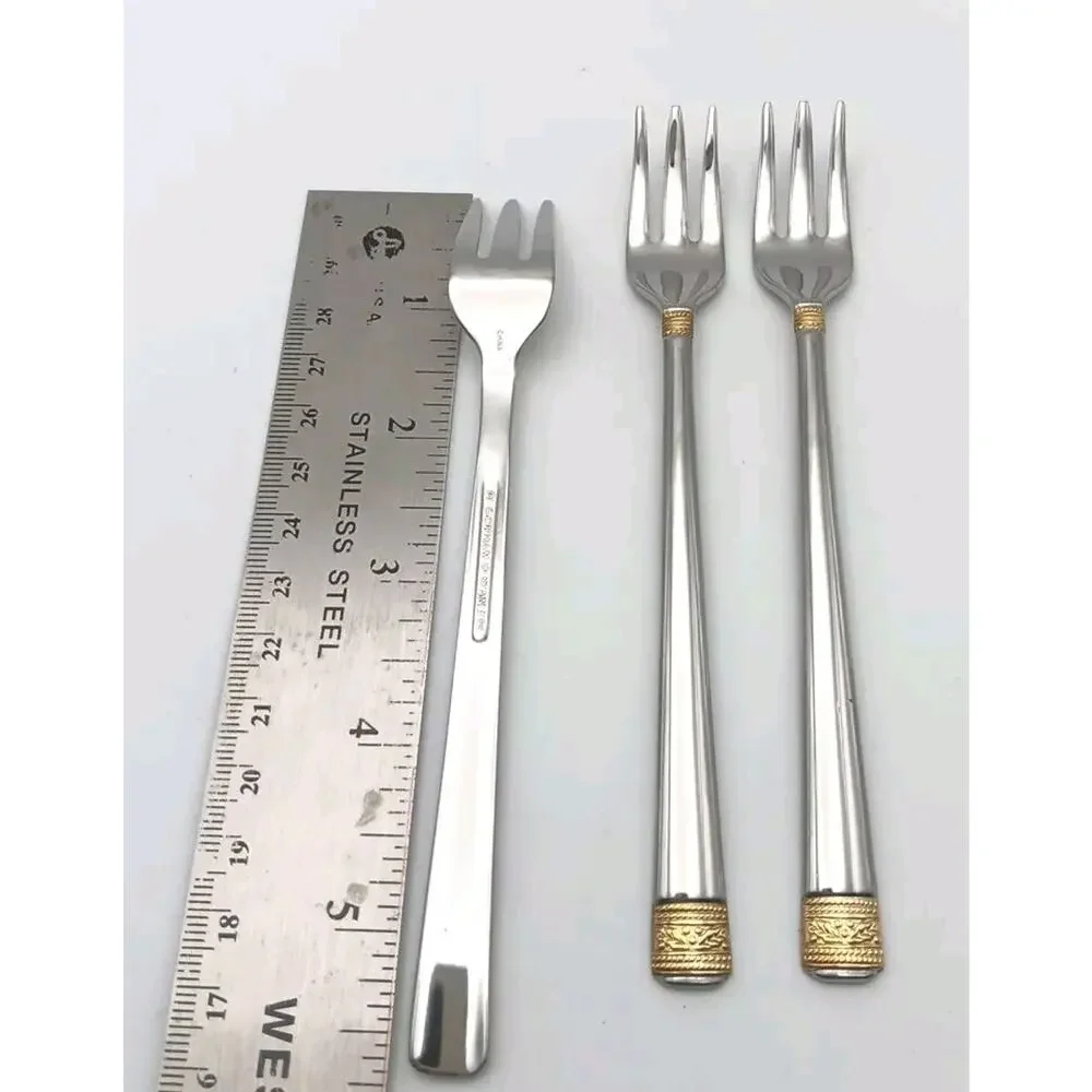 Gorham Festive Holly Gold Accent 3pc Shrimp Fork Set 18/10 Stainless Flatware